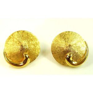 Vintage Signed Boucher Clip-On Earrings Gold Tone Swirl Round Textured Designer